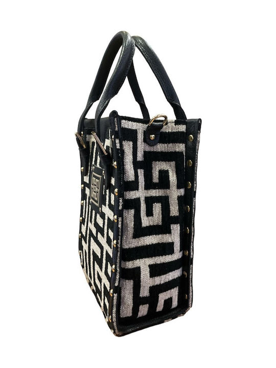 Artemis Δερμάτινη Γυναικεία Τσάντα Χειρός Beige Black Chenille Labyrinth