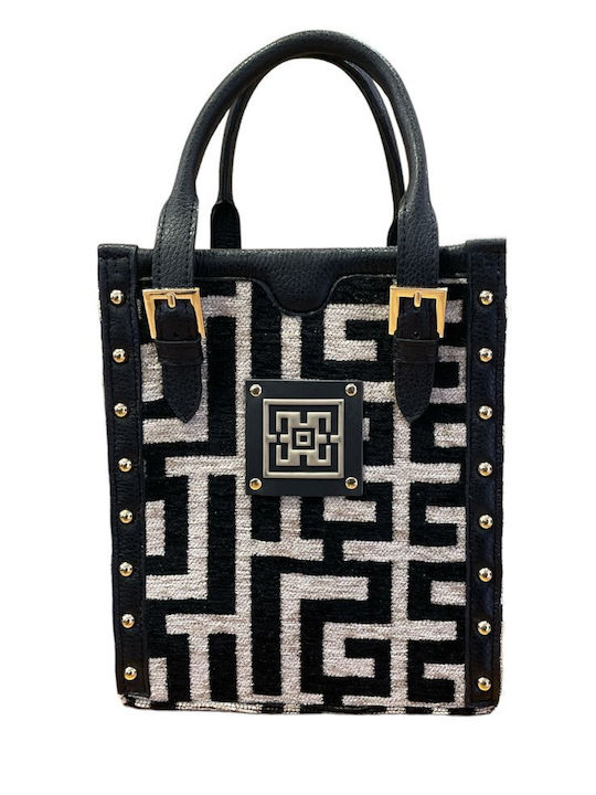 Artemis Δερμάτινη Γυναικεία Τσάντα Χειρός Beige Black Chenille Labyrinth