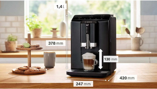 Bosch Αυτόματη Μηχανή Espresso 1300W Πίεσης 15bar με Μύλο Άλεσης Μαύρη TIE20119