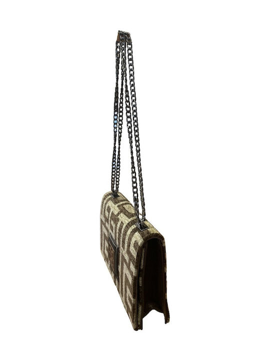 Delos Leather Women's Bag Shoulder Dark Brown Beige Chenille Labyrinth