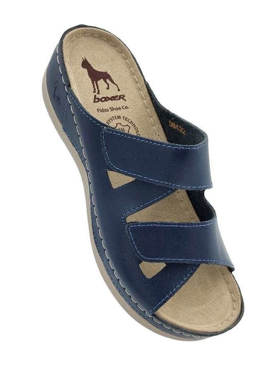 Leather Women's Flat Sandals in Blue Color