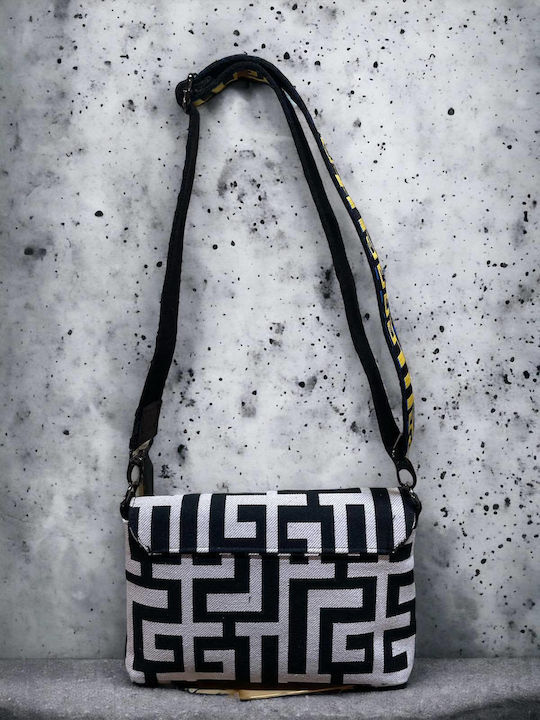Aphrodite De piele Geantă de damă De umăr Beige Black Labyrinth