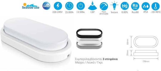 Fos me Επιτοίχια Εξωτερική Πλαφονιέρα LED IP54 12W με Θερμό Λευκό Φως 19.8x10x4εκ.