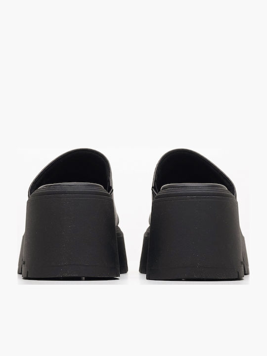 Confessions Leather Mules With Chunky Low Heel In Black Colour