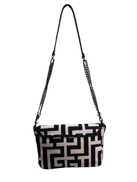 Ioni Leather Women's Bag Crossbody Beige Black Labyrinth