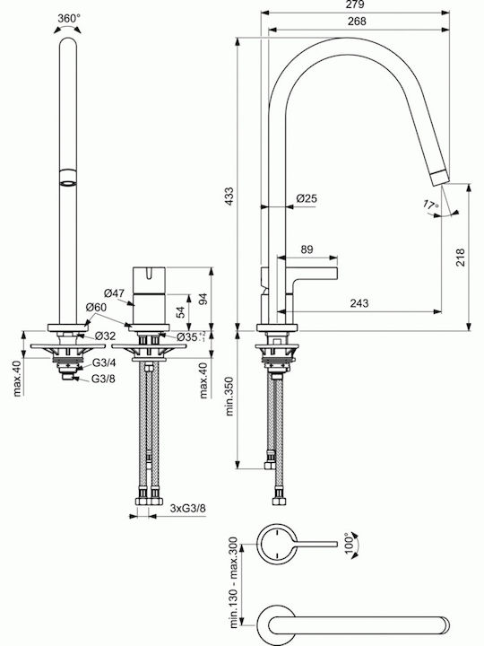 Ideal Standard Gusto Kitchen Faucet Counter Copper