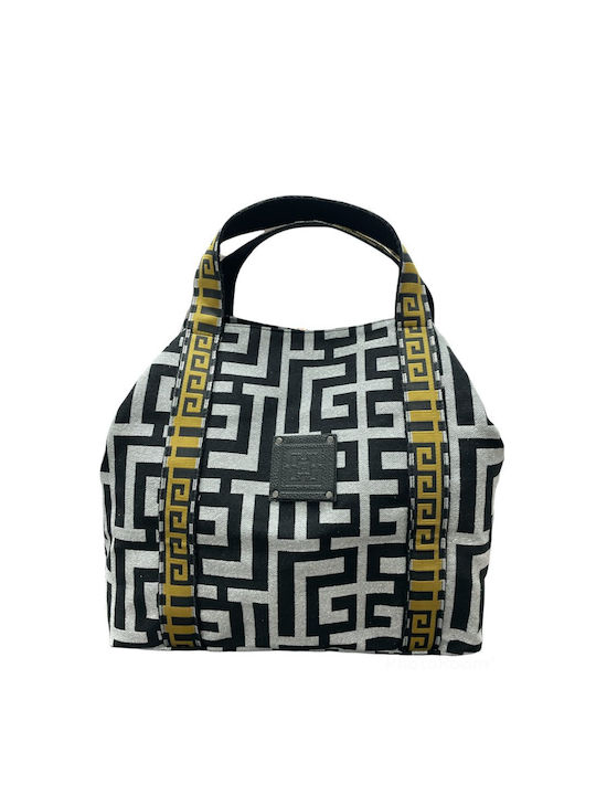 Midneto Efterpe I Damen Tasche Shopper Schulter Silver (Lurex) Black Labyrinth