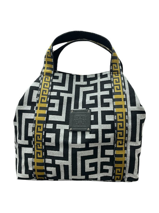 Efterpe I Δερμάτινη Γυναικεία Τσάντα Shopper Ώμου Silver (Lurex) Black Labyrinth