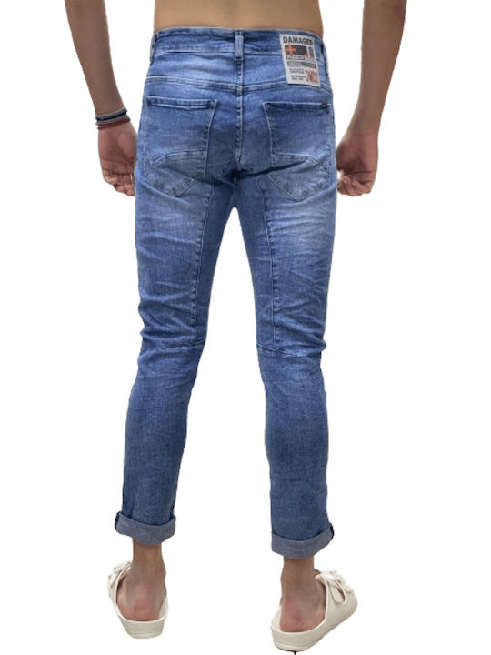 Damaged Jeans Ανδρικό Παντελόνι Τζιν Ελαστικό σε Slim Εφαρμογή Blue