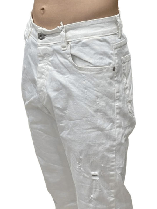 Men's Jeans Pants Cropped Elastic White