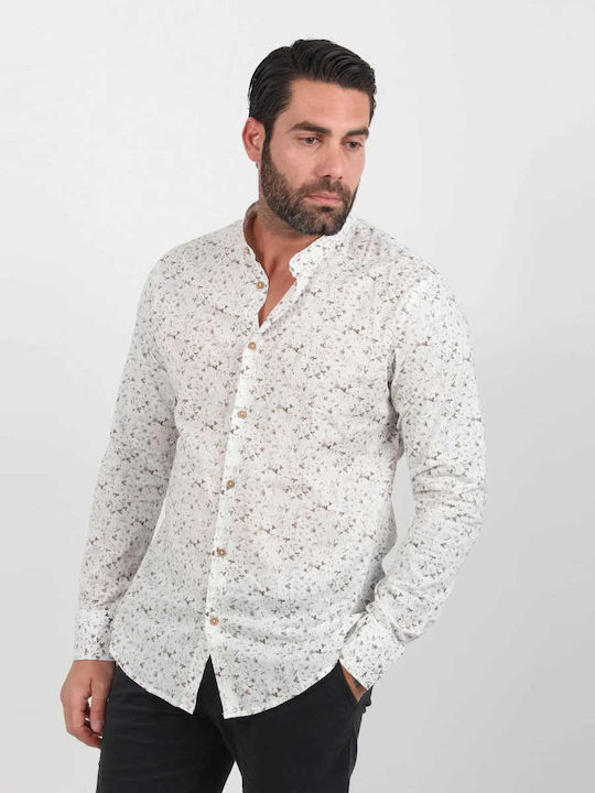 Vittorio Artist Men's Shirt Long Sleeve Floral Beige