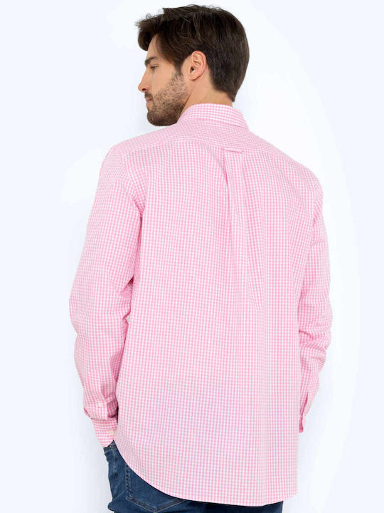 The Bostonians Men's Shirt Long Sleeve Cotton Checked Pink