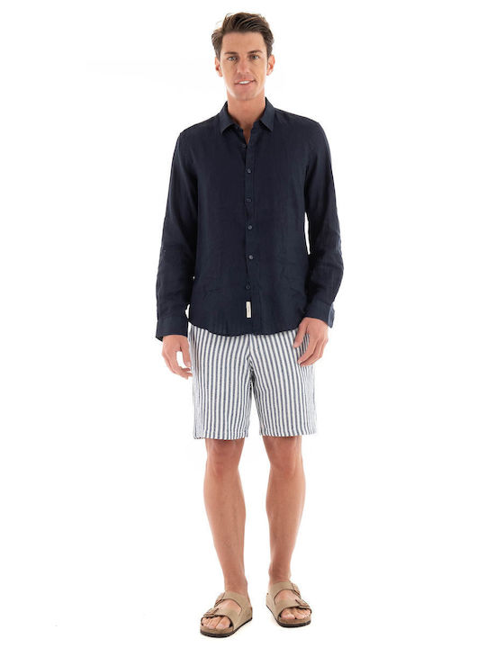 Long-sleeved Linen Shirt Dark Blue