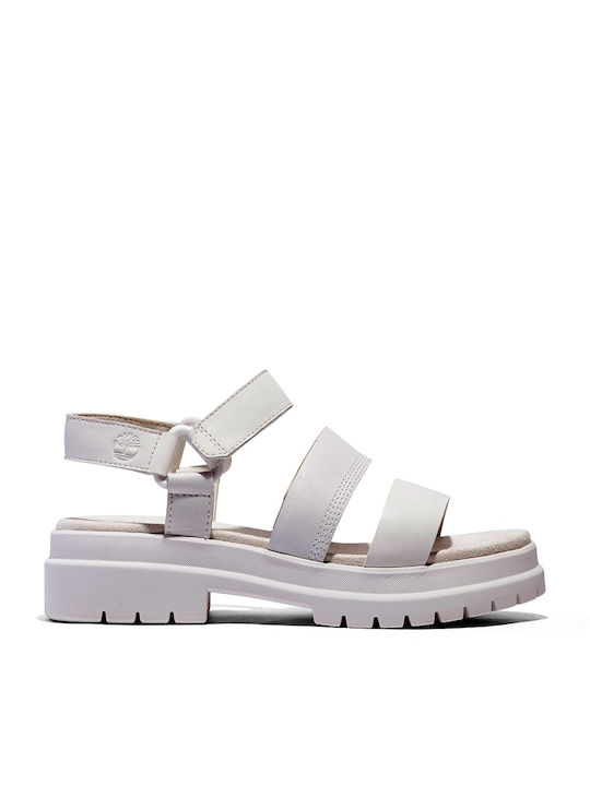 Timberland Leather Women's Flat Sandals with Strap Flatforms in White Color