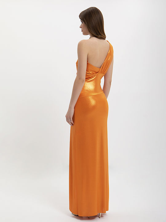 Dramee One Shoulder Dress In Lurex Jersey Dramee Orange