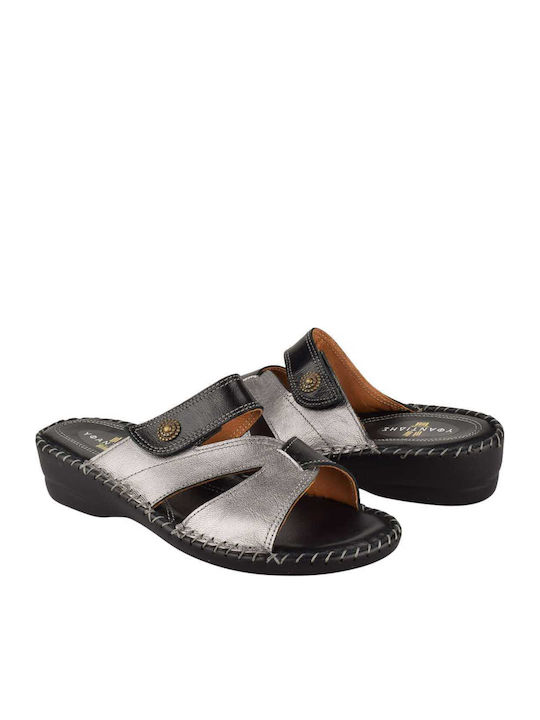 Leather Women's Flat Sandals in Black Color
