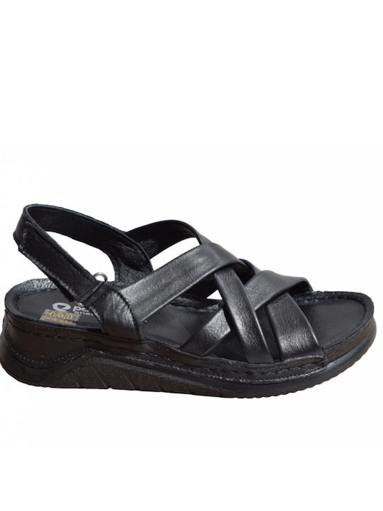 Pace Comfort Leather Women's Flat Sandals in Black Color