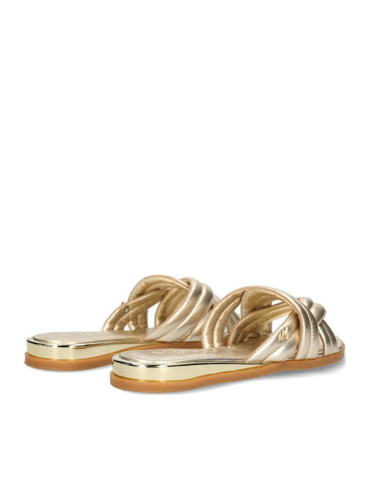 Leather Women's Flat Sandals in Gold Color