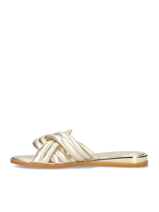 Leather Women's Flat Sandals in Gold Color