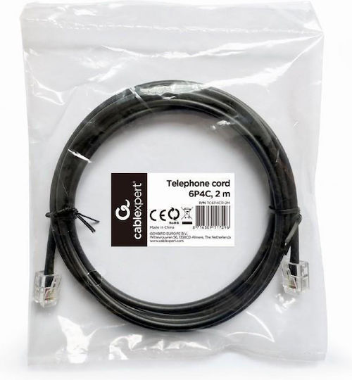 Cablexpert Flat Telephone Cable RJ11 6P4C 2m Black (TC-2M-BK)