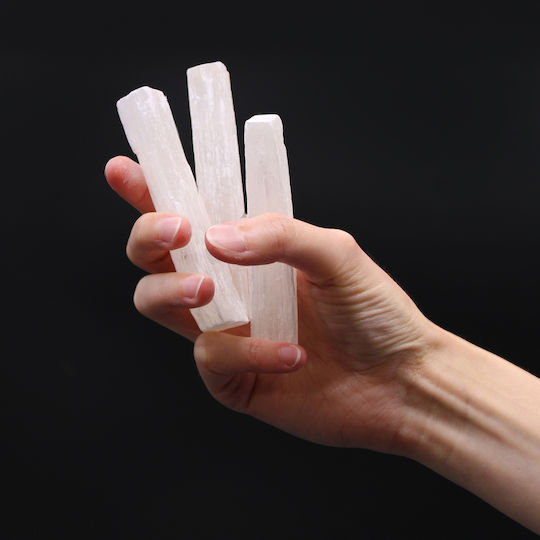 Ancient Wisdom Rod from Natural White Selenite Stone 10cm in White Color