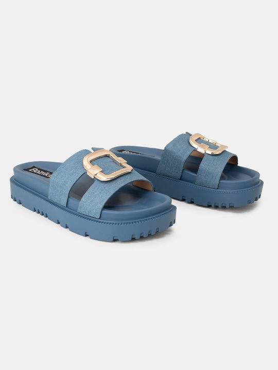 Sandals Flatforms Chamois & Metallic Detail Women's 5139 Denim Synthetic Leather