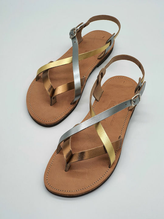 Kypraiosleather Leather Women's Flat Sandals in Gold Color