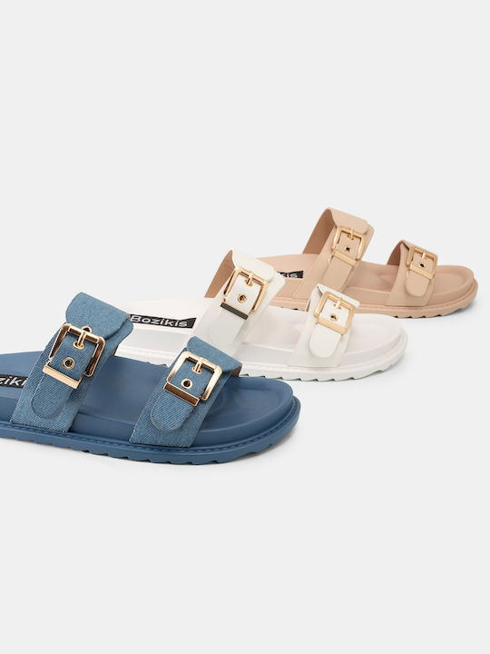 Two-Strap & Buckle Women's Sandals 5144 Denim Synthetic Leather
