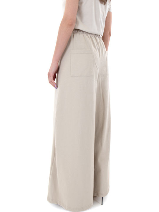 Damen Hoch tailliert Stoff Hose in Weiter Linie Black
