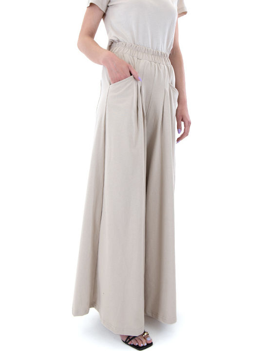 Damen Hoch tailliert Stoff Hose in Weiter Linie Black