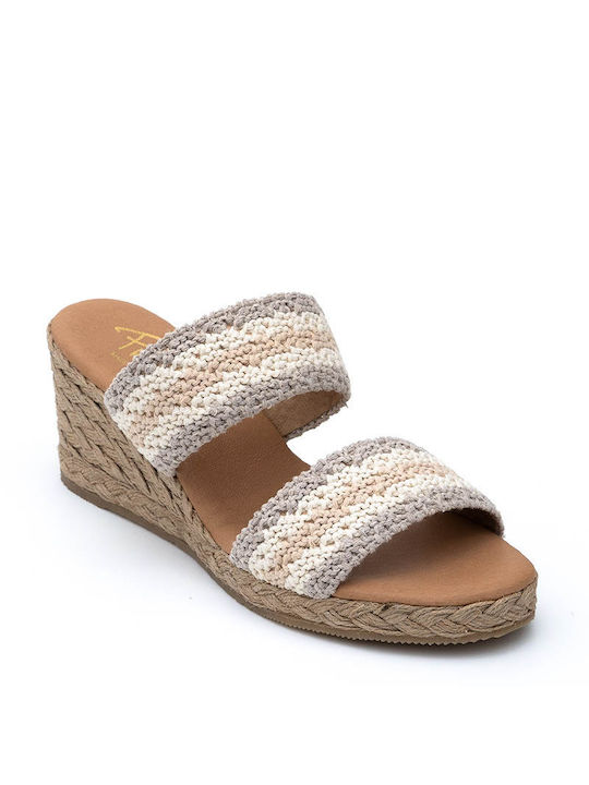 Pinaz Cotton Crochet Mules Flatform 9755 Beige 9755/beigemulti