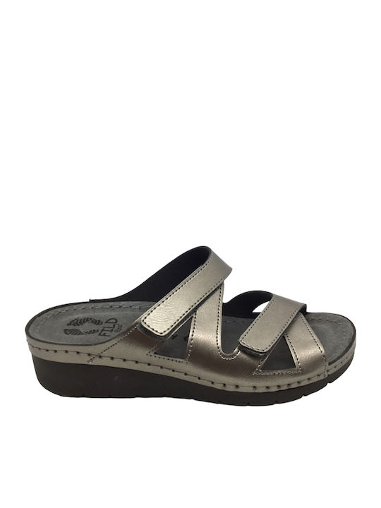 Anatomic Women's Leather Platform Wedge Sandals Silver