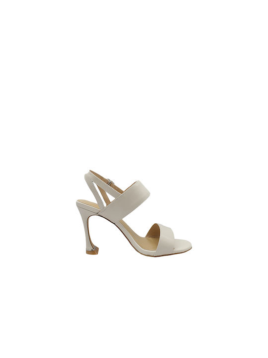 Versace Anatomic Leather Women's Sandals Beige with High Heel