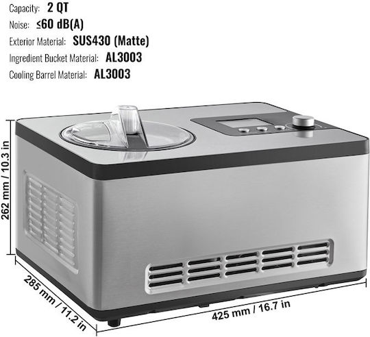 Vevor Επαγγελματική Μηχανή Παγωτού 0.18kW 42.5x28.5x26.2εκ. JYBQLJ2KTYSJ0T1GSV2