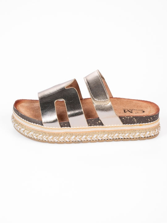 Sandale Flatform Boho Aurii cu Decorațiuni