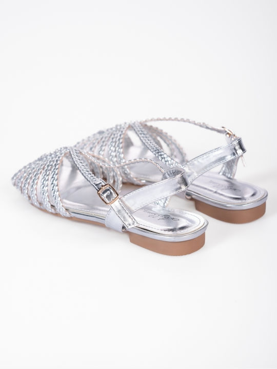 Flat Sandals with Braided Straps Silver