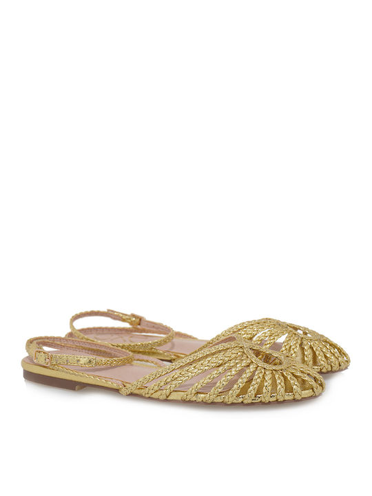 Exe Damen Flache Sandalen in Gold Farbe