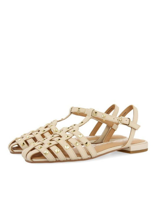 Gioseppo Leather Women's Flat Sandals in Beige Color