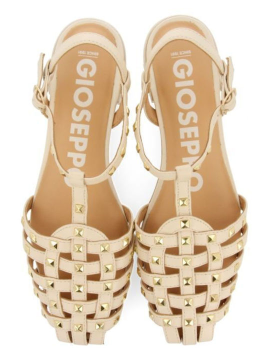 Leather Women's Flat Sandals Beige