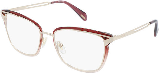 Police Metal Eyeglass Frame Cat Eye Red VPLA91 300K