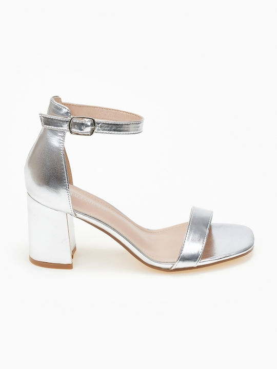 Issue Fashion Women's Sandals Silver with Chunky Medium Heel