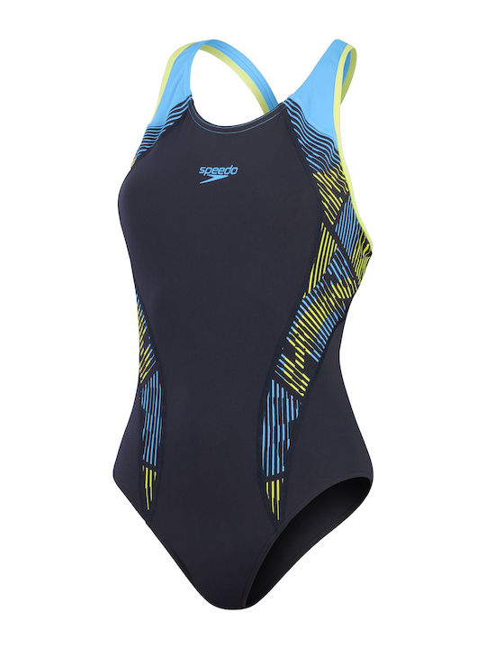 Placement Laneback Activewear Swimsuit Navy Blue