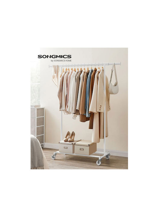 Songmics Wheeled Floor Garment Rack made of Metal White 132x45.4x160cm