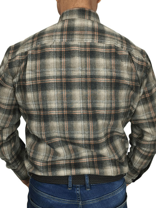 Lexton Men's Shirt Long Sleeve Flannel Checked Beige