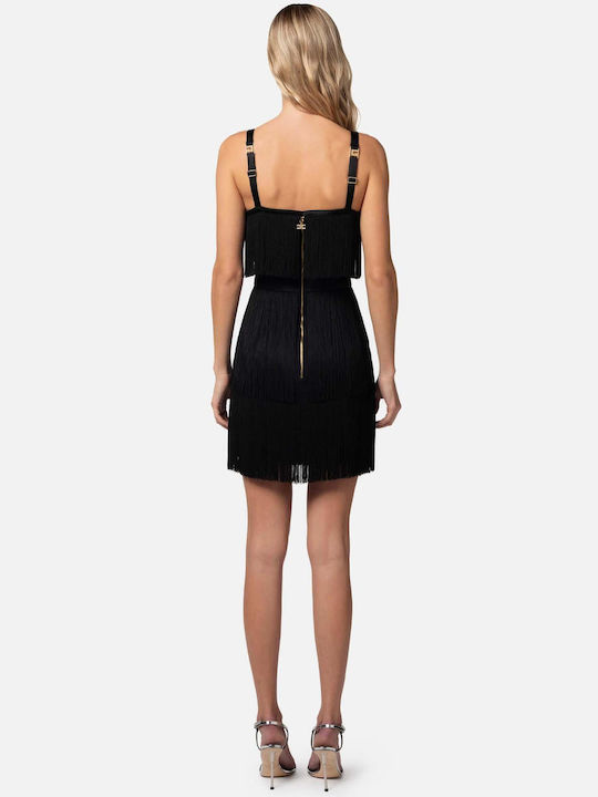 Elisabetta Franchi Mini Dress with Ruffle Black