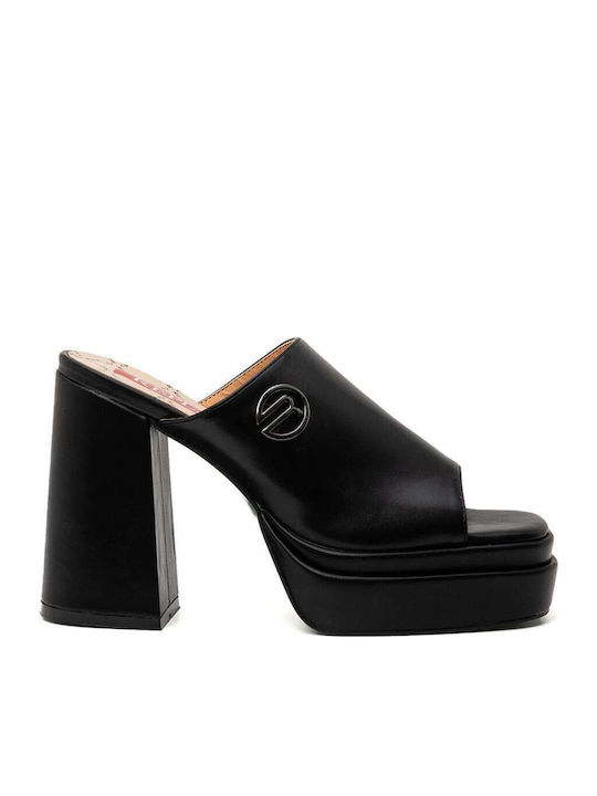 Hania Block Mules με Ψηλό Τακούνι σε Μαύρο Χρώμα