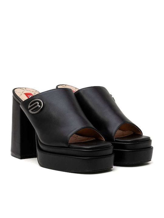Hania Block Mules με Ψηλό Τακούνι σε Μαύρο Χρώμα