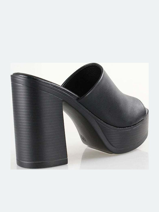Mules with Chunky High Heel in Black Color