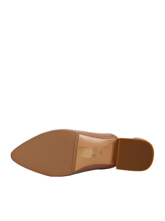 Flat Mules from Patent Leather in Beige Color