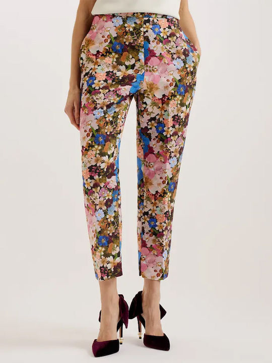 Women's High-waisted Fabric Trousers Regular Fit Floral